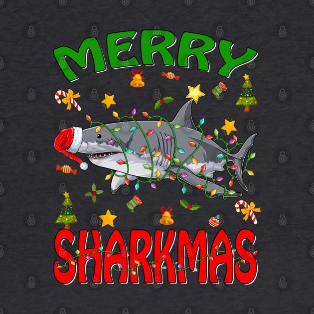 Santa Hat Shark Merry Sharkmas Christmas PJ Pajama T-Shirt by intelus